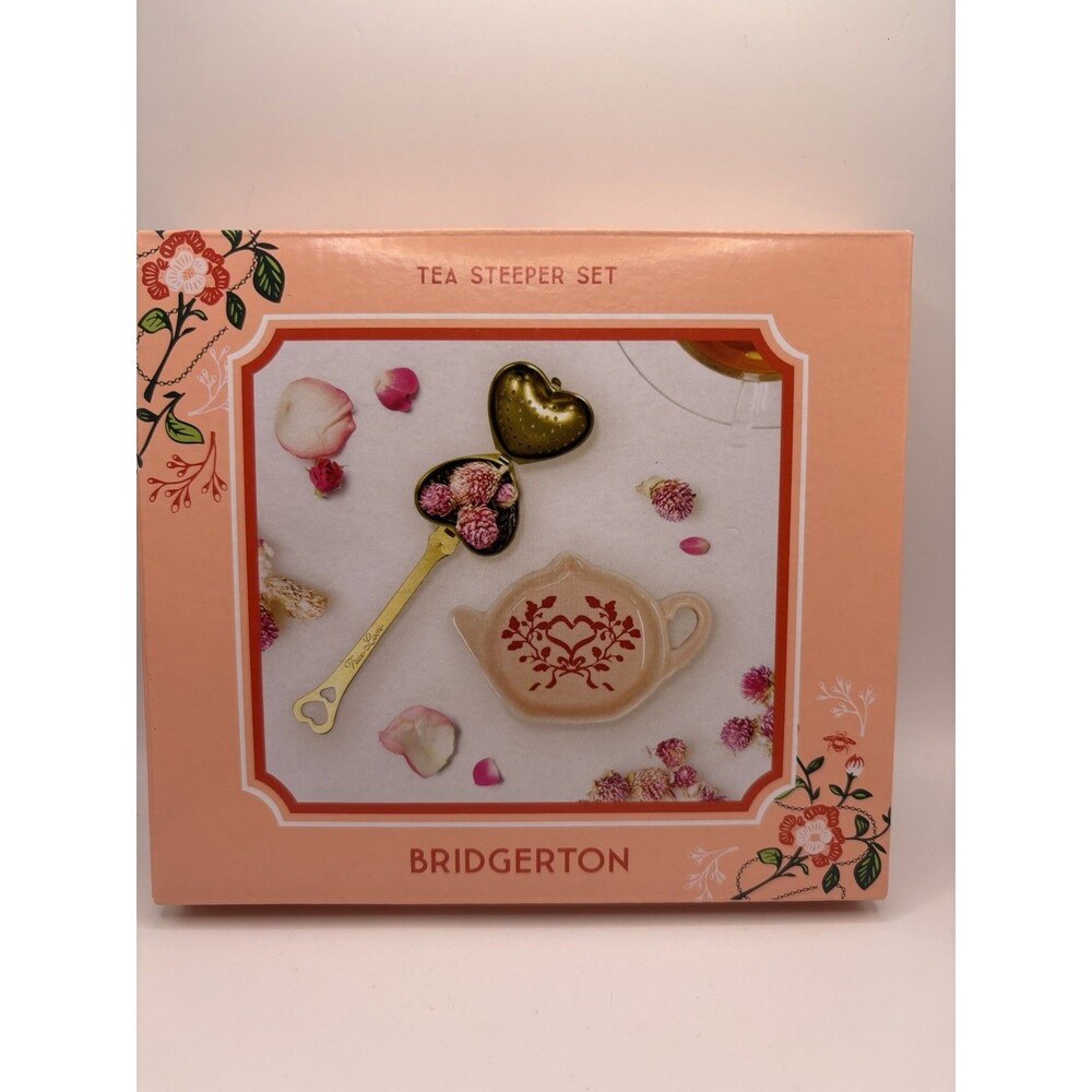 Bridgerton Tea Steeper Set Netflix Heart Infuser Teapot Dish Gift NIB